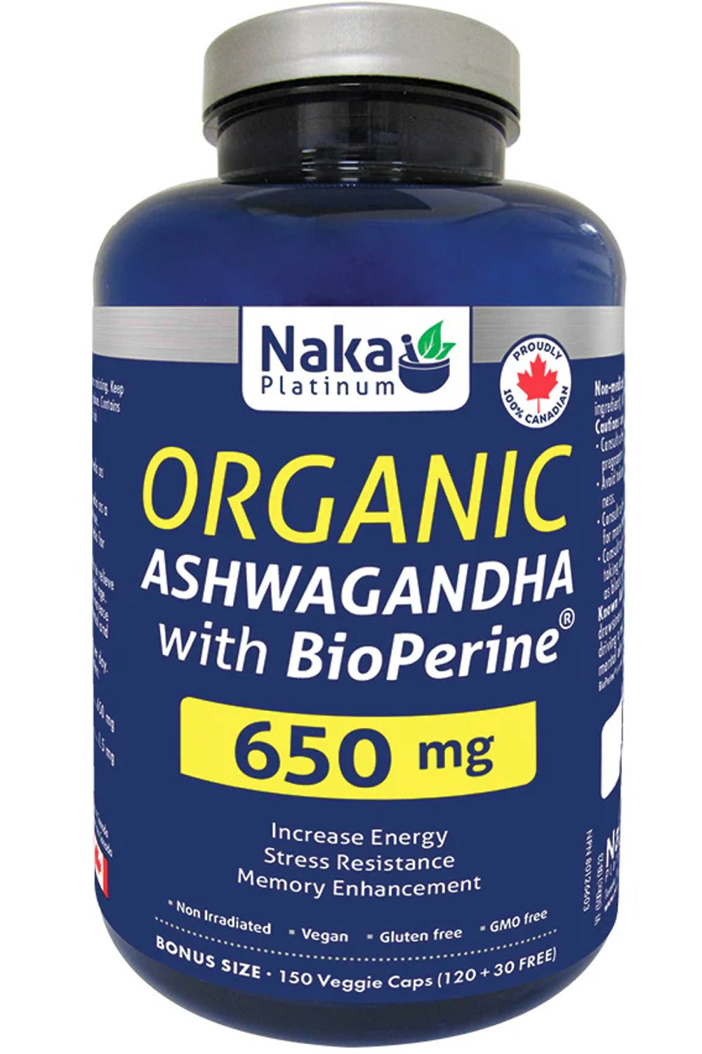 NAKA Platinum Ashwagandha with BioPerine (650mg - 150 veg caps)