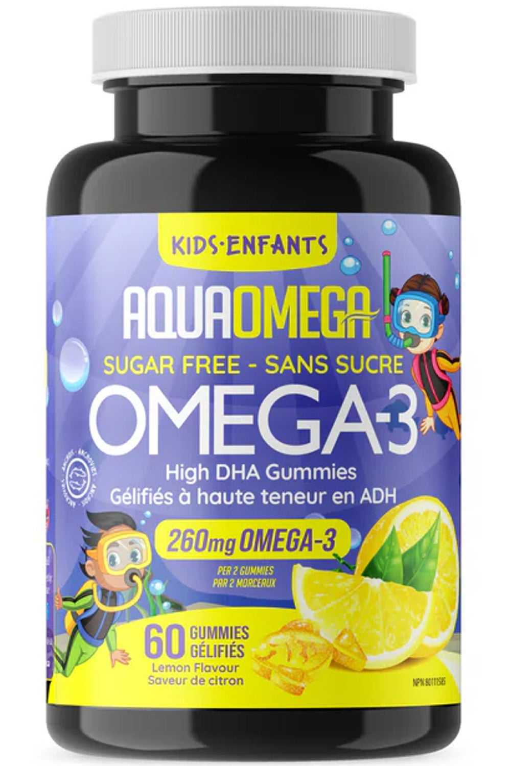 AQUAOMEGA Kids High DHA (Sugar Free Lemon - 60 Gummies)